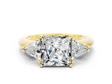 Yellow gold Three-Stone Princess Cut Cut Diamond Ring with Trillion Side Stones and Four-Prong Setting