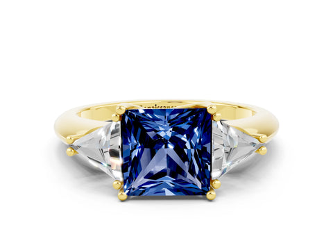 Yellow gold Three-Stone Princess Cut Cut Diamond Ring with Trillion Side Stones and Four-Prong Setting
