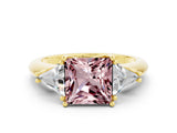 Yellow gold Three-Stone Princess Cut Cut Diamond Ring with Trillion Side Stones and Four-Prong Setting