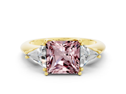 Yellow gold Three-Stone Princess Cut Cut Diamond Ring with Trillion Side Stones and Four-Prong Setting