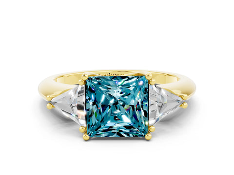 Yellow gold Three-Stone Princess Cut Cut Diamond Ring with Trillion Side Stones and Four-Prong Setting