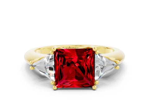 Yellow gold Three-Stone Princess Cut Cut Diamond Ring with Trillion Side Stones and Four-Prong Setting