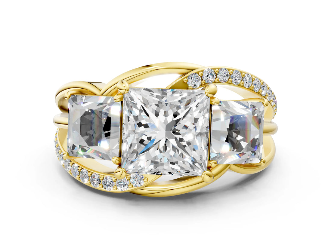 Yellow gold Three-Stone Princess Cut Cut Diamond Split Shank Prong Set Ring_19