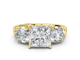 Yellow gold Three-Stone Princess Cut Cut Milgrain Band Prong Setting Ring_13