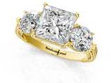 Yellow gold Three-Stone Princess Cut Cut Milgrain Band Prong Setting Ring_14