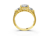 Yellow gold Three-Stone Princess Cut Cut Milgrain Band Prong Setting Ring_16