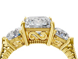 Yellow gold Three-Stone Princess Cut Cut Milgrain Band Prong Setting Ring_17