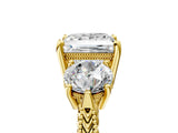 Yellow gold Three-Stone Princess Cut Cut Milgrain Band Prong Setting Ring_18
