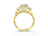 14K Yellow Gold Three-Stone 1.08 Carat D VS1 Princess Diamond Braided Band Ring with Four-Prong Setting