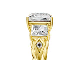 14K Yellow Gold Three-Stone 1.08 Carat D VS1 Princess Diamond Braided Band Ring with Four-Prong Setting