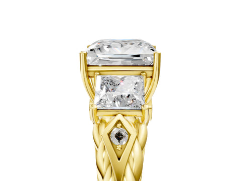 14K Yellow Gold Three-Stone 1.08 Carat D VS1 Princess Diamond Braided Band Ring with Four-Prong Setting