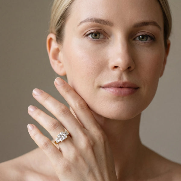Yellow gold Three-Stone Princess Cut Diamond Braided Band Ring with Four-Prong Setting