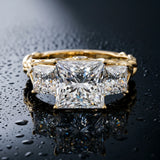 14K Yellow Gold Three-Stone 1.08 Carat D VS1 Princess Diamond Braided Band Ring with Four-Prong Setting