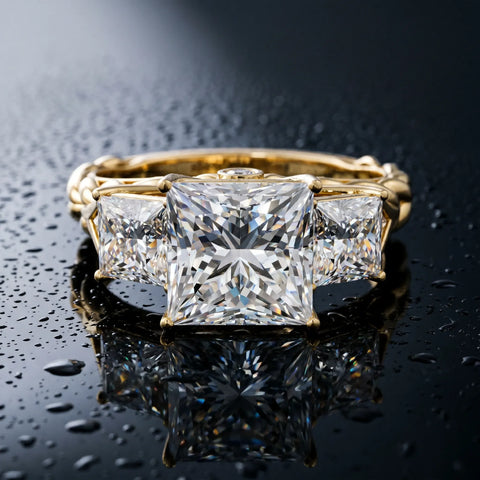 14K Yellow Gold Three-Stone 1.08 Carat D VS1 Princess Diamond Braided Band Ring with Four-Prong Setting