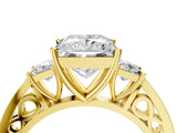 Yellow gold Three-Stone Princess Cut Diamond Cathedral Engagement Ring with Prong Setting_10