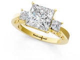 Yellow gold Three-Stone Princess Cut Diamond Cathedral Engagement Ring with Prong Setting_7