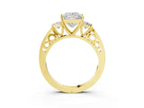 Yellow gold Three-Stone Princess Cut Diamond Cathedral Engagement Ring with Prong Setting_9