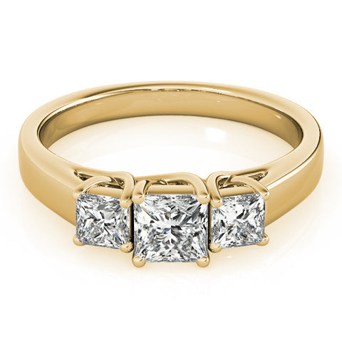 Yellow gold Three-Stone Princess Cut Diamond Engagement Ring with Channel Set Band and Four-Prong Setting 1