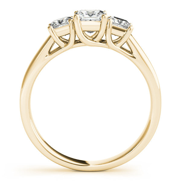 Yellow gold Three-Stone Princess Cut Diamond Engagement Ring with Channel Set Band and Four-Prong Setting 2