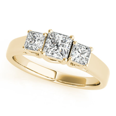 Yellow gold Three-Stone Princess Cut Diamond Engagement Ring with Channel Set Band and Four-Prong Setting