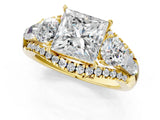 Yellow gold Three-Stone Princess Cut Diamond Engagement Ring with Pave Band and Prong Setting_3