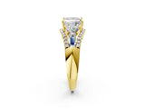 Yellow gold Three-Stone Princess Cut Diamond Engagement Ring with Pave Band and Prong Setting_4
