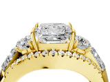 Yellow gold Three-Stone Princess Cut Diamond Engagement Ring with Pave Band and Prong Setting_6