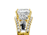 Yellow gold Three-Stone Princess Cut Diamond Engagement Ring with Pave Band and Prong Setting_7