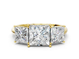 Yellow gold Three-Stone Princess Cut Diamond Engagement Ring with Prong Setting on a White Gold Band_30