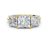 Yellow gold Three-Stone Princess Cut Diamond Engagement Ring with Prong Setting on a White Gold Band_6