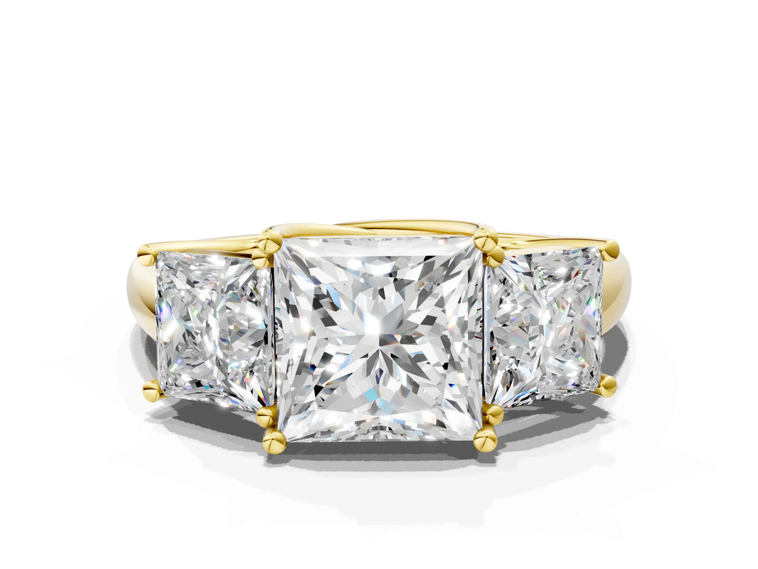 Yellow gold Three-Stone Princess Cut Diamond Engagement Ring with Prong Setting_6