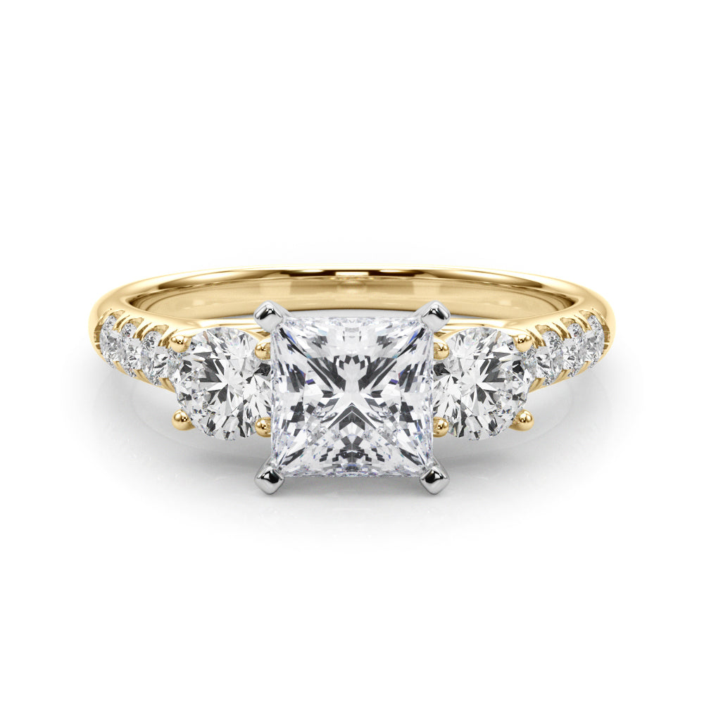 Yellow gold Three-Stone Princess Cut Diamond Pavé Band with Four-Prong Setting 1