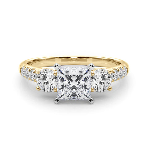 Yellow gold Three-Stone Princess Cut Diamond Pavé Band with Four-Prong Setting 1