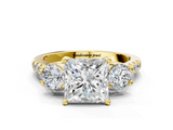 Yellow gold Three-Stone Princess Cut Diamond Pavé Band with Four-Prong Setting_37