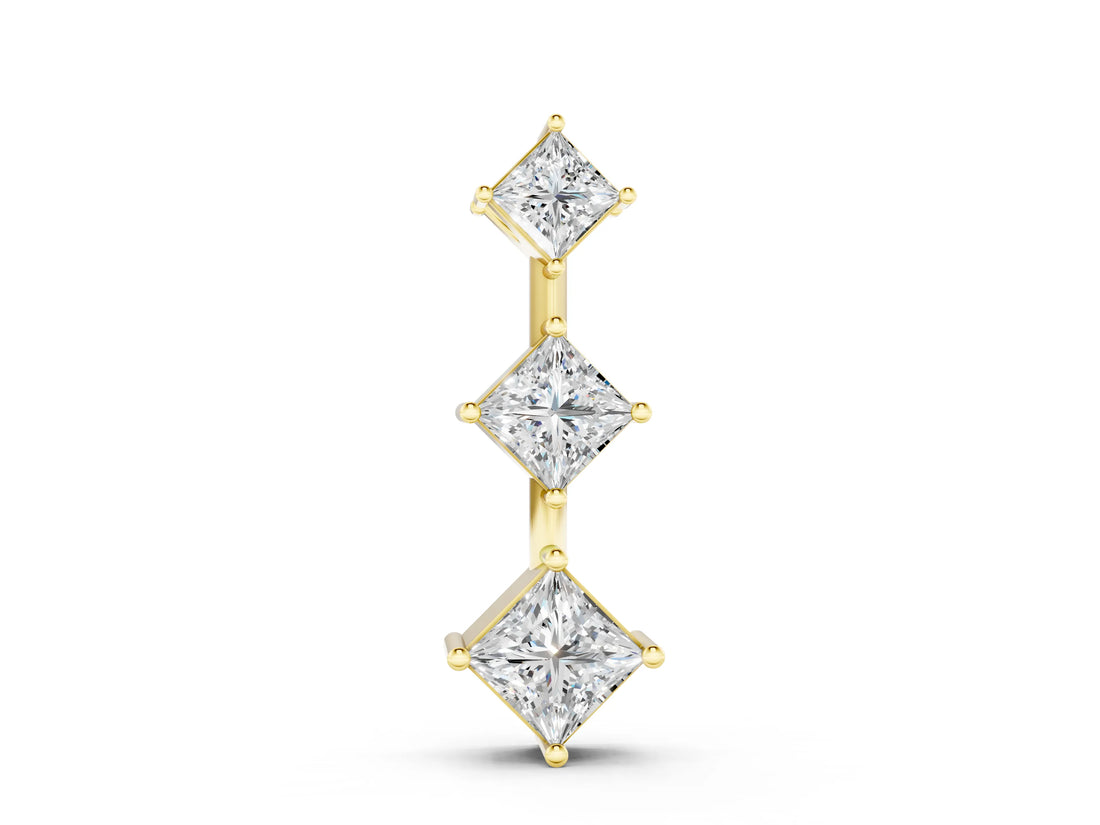 Yellow gold Three-Stone Princess Cut Diamond Pendant with Four-Prong Setting_6