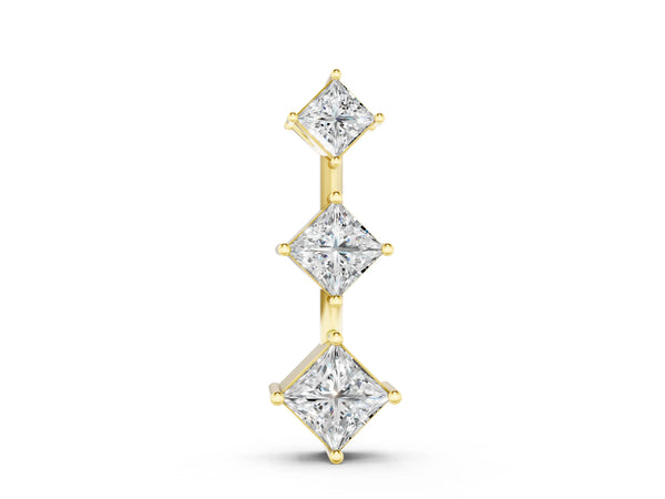 Yellow gold Three-Stone Princess Cut Diamond Pendant with Four-Prong Setting