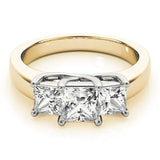 Yellow gold Three-Stone Princess Cut Diamond Ring with Cathedral Band and Four-Prong Setting 1