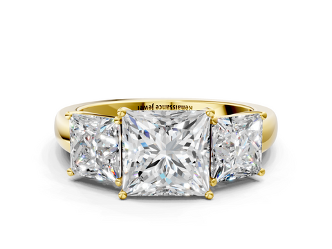 Yellow gold Three-Stone Princess Cut Diamond Ring with Channel-Set Band and Four-Prong Setting_14
