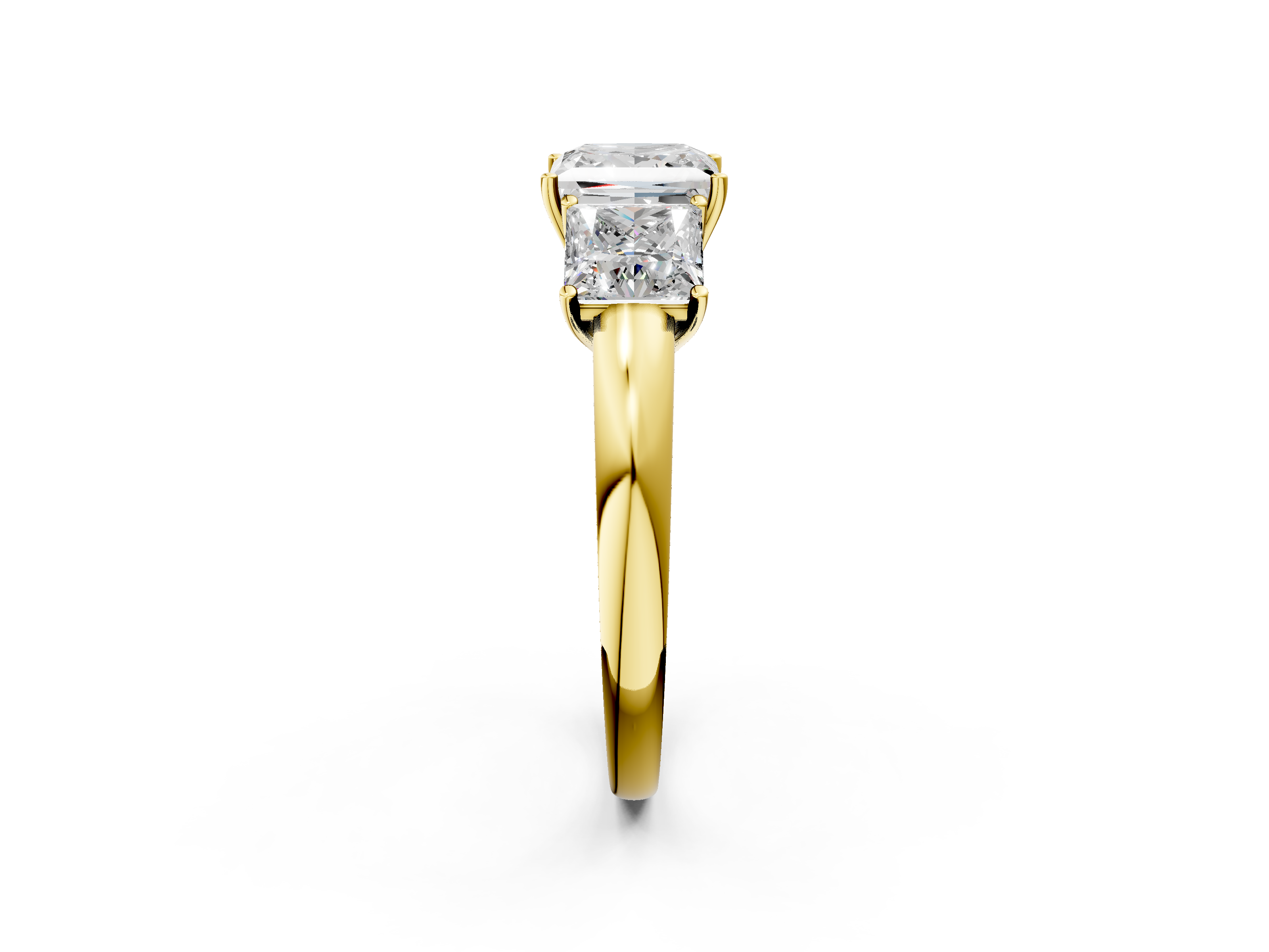 Yellow gold Three-Stone Princess Cut Diamond Ring with Channel-Set Band and Four-Prong Setting_16