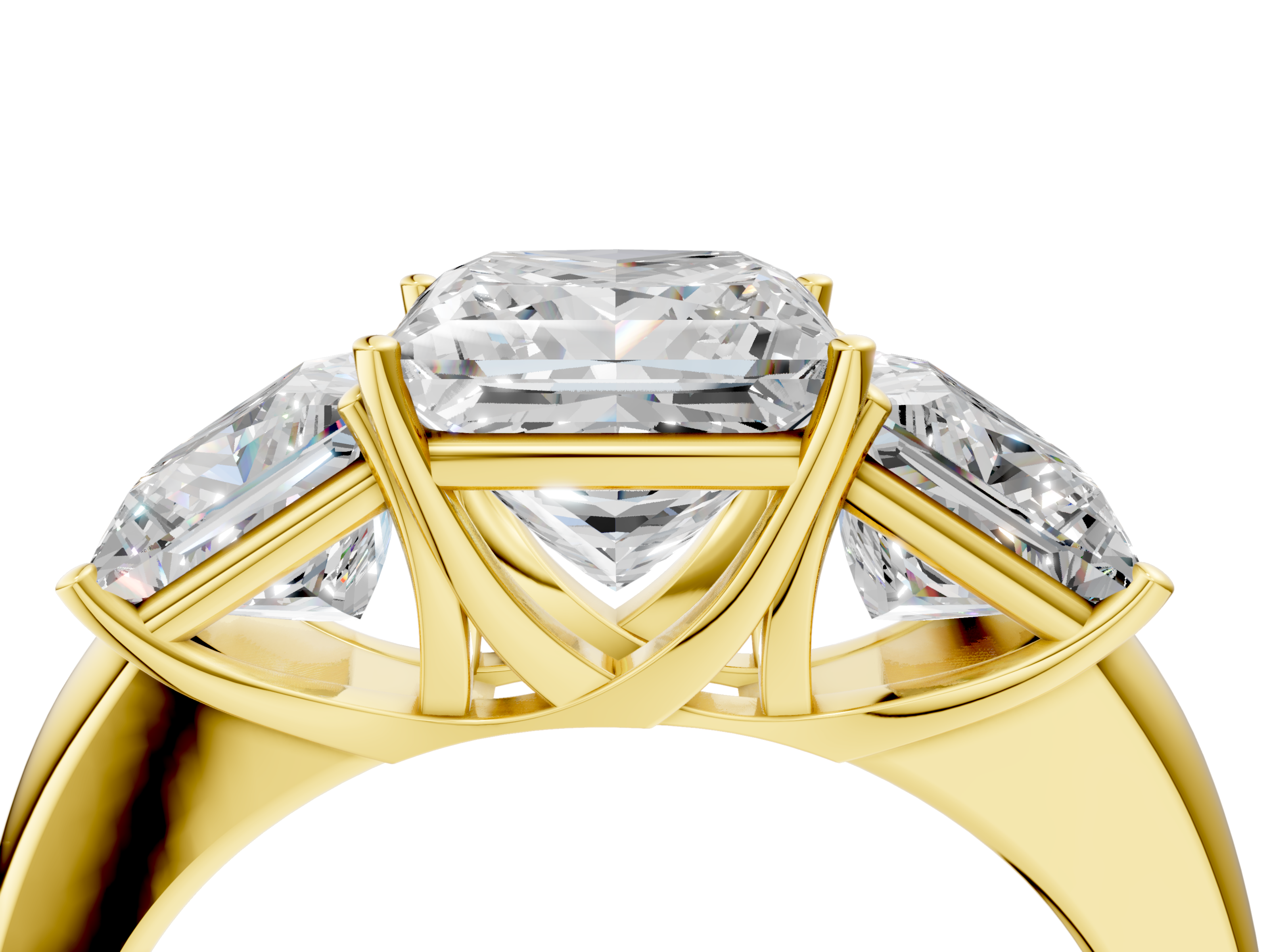 Yellow gold Three-Stone Princess Cut Diamond Ring with Channel-Set Band and Four-Prong Setting_18