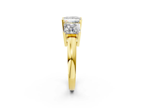 Yellow Gold Princess Cut Three Stone Engagement Ring Setting with Large Side Stones