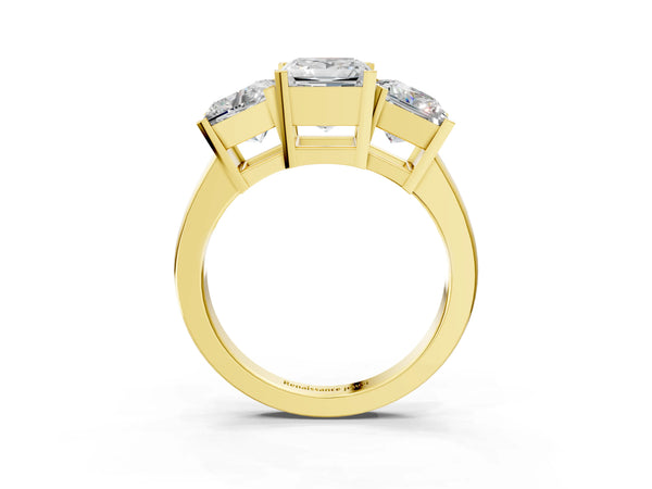 Yellow Gold Princess Cut Three Stone Engagement Ring Setting with Large Side Stones