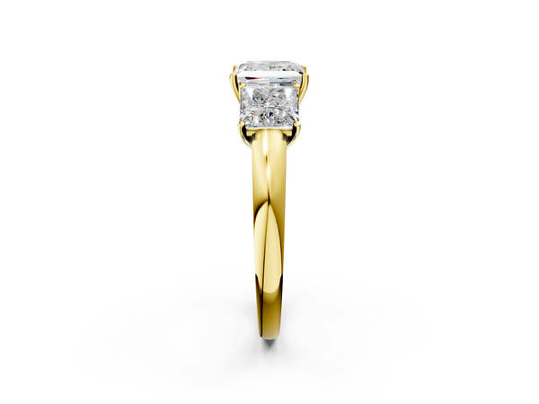 Yellow Gold Princess Cut Three Stone Engagement Ring Setting with Matching Sides and Plain Band