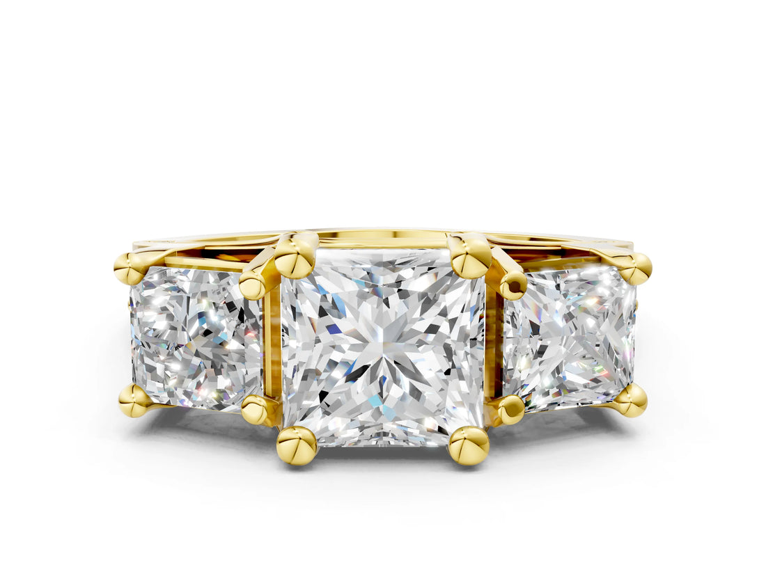 Yellow gold Three-Stone Princess Cut Diamond Ring with Channel-Set Band and Four-Prong Setting_50