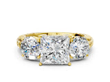 Yellow gold Three-Stone Princess Cut Diamond Ring with Channel-Set Band and Prong Setting_6