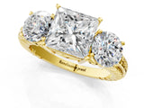 Yellow gold Three-Stone Princess Cut Diamond Ring with Channel-Set Band and Prong Setting_7