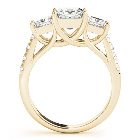 Yellow gold Three-Stone Princess Cut Diamond Ring with Pavé Band and Prong Setting 2