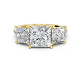 14K Yellow Gold Three-Stone 1.02 Carat D VS1 Princess Cut Diamond Ring with Pavé Band and Prong Setting