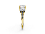 14K Yellow Gold Three-Stone 1.02 Carat D VS1 Princess Cut Diamond Ring with Pavé Band and Prong Setting
