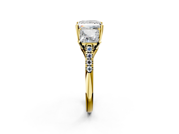 14K Yellow Gold Three-Stone 1.02 Carat D VS1 Princess Cut Diamond Ring with Pavé Band and Prong Setting